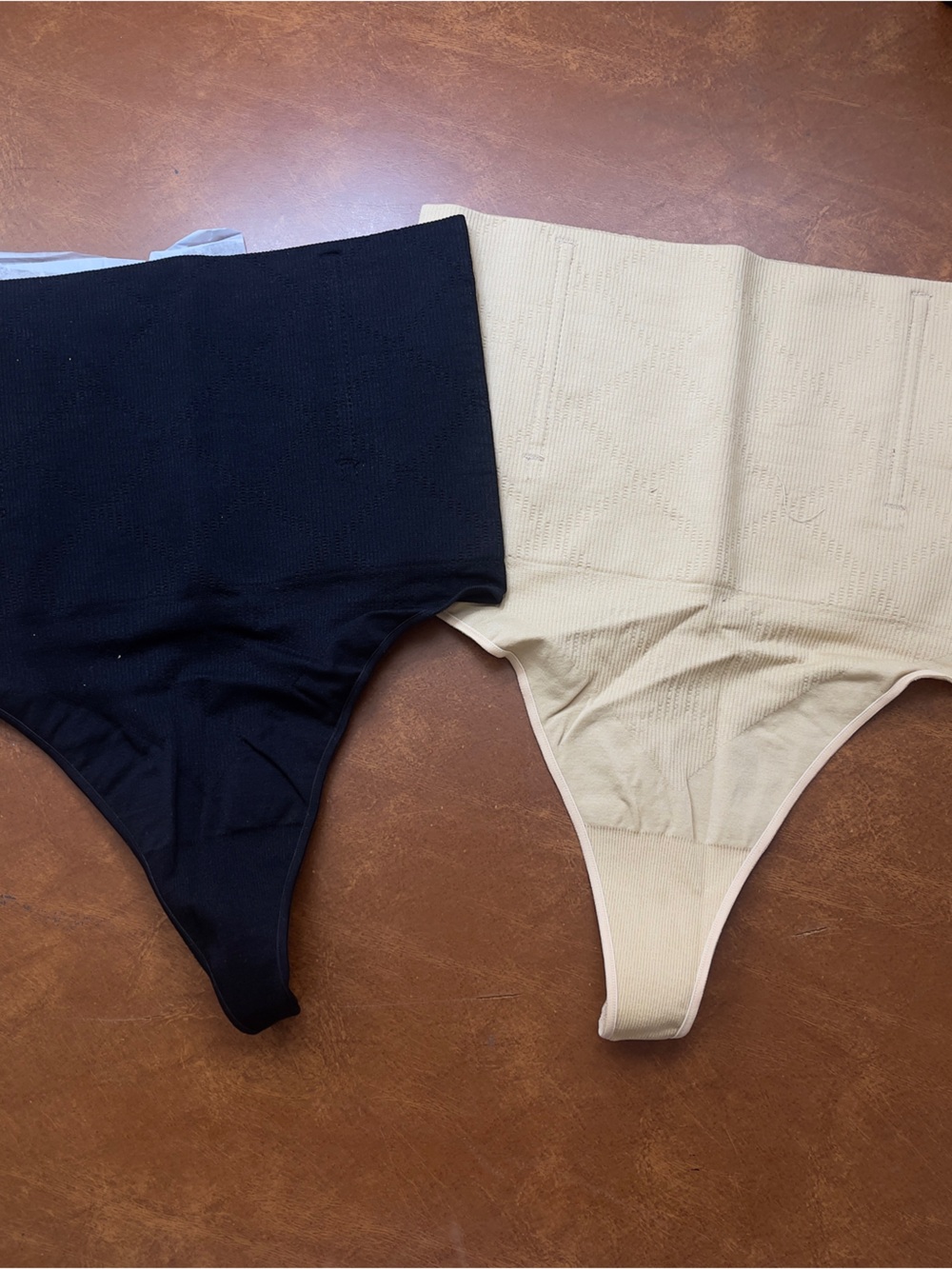 NWT 2Pk High Waist Tummy Control Seamless Shapewear Thong Set Black Nude Size M⁠